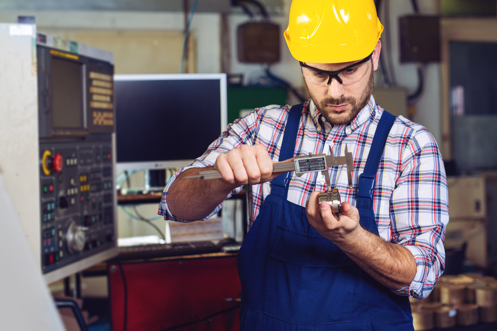 Factory quality control inspection with precision measurement tools