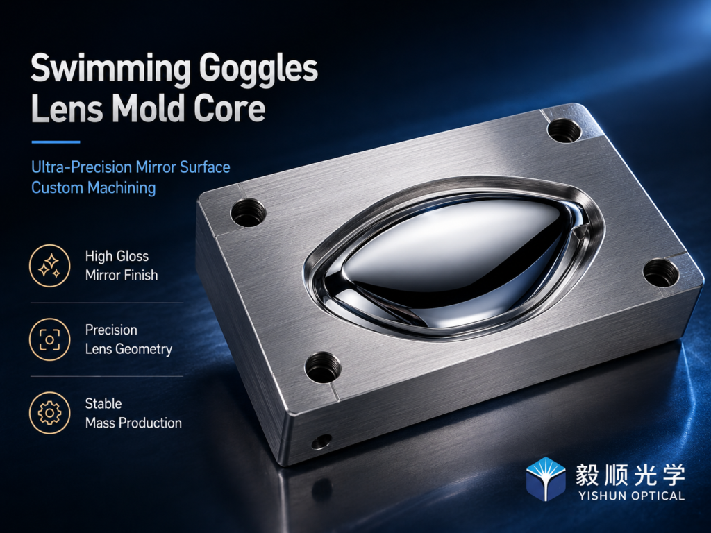 Custom swimming goggles lens mold core with mirror-polished cavity