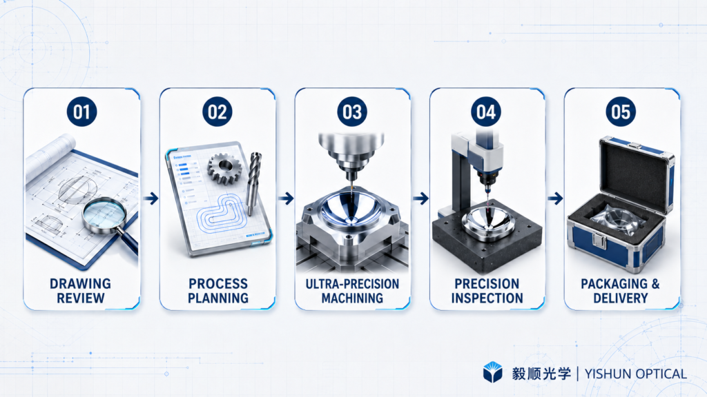 Custom optical mold insert order process from drawing review to packaging and delivery
