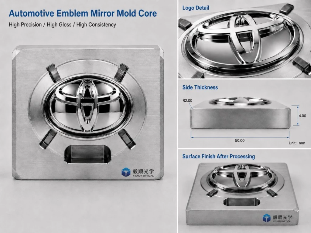 Complex automotive emblem mold insert project