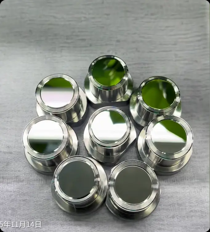 Mirror-finished precision machined insert after polishing, demonstrating the low surface roughness achievable with controlled ultra precision machining.