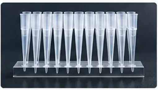 Injection-molded pipette tips shown as finished-part application reference