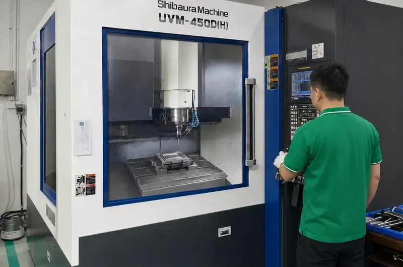 YISHUN technician operating Shibaura UVM-450D(H) precision machining system