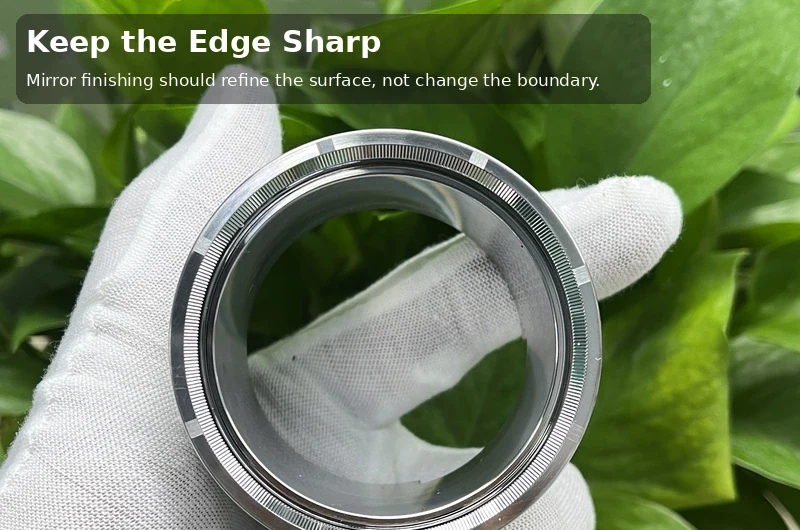 Precision mirror mold insert with sharp inner edge and controlled mirror finishing