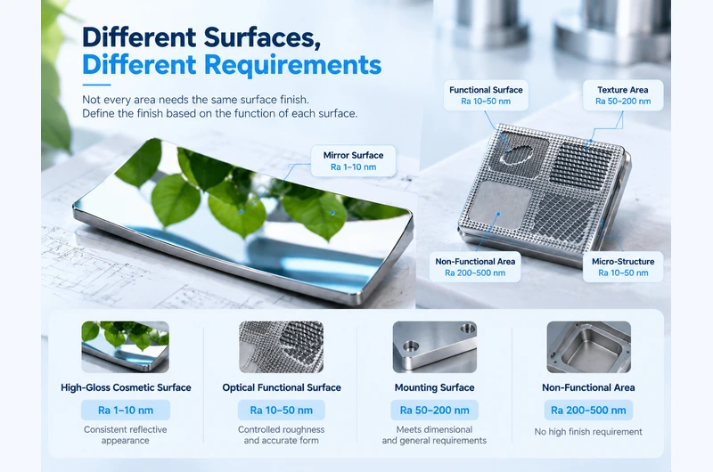 Different surface finish requirements